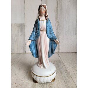 Vintage religious Virgin Mary‎ blue robe statue figure Xmas decor